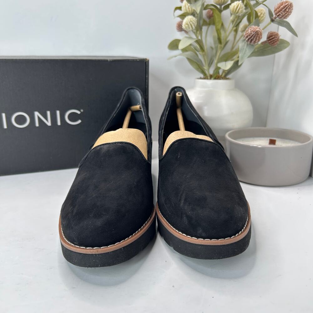 Vionic Willa Wedge Loafers Suede Slip On Black Women's 9 NWB Career Minimalist - Picture 2 of 12